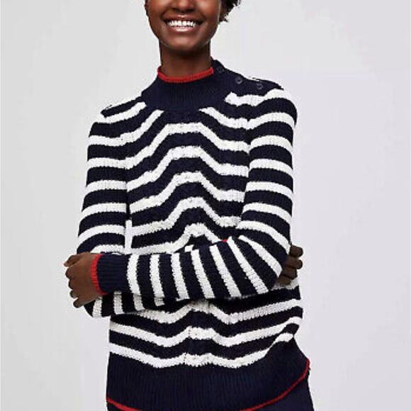 LOFT 100% Cotton Striped Cable Knit Sweater Size Small - Picture 1 of 7